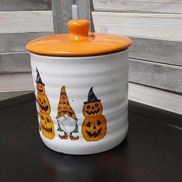 Halloween Gnome Pumpkin Canister Jar | Cobwebs & Cauldrons - Picture 2 of 8